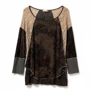 Marigold LA Womens Velvet Burnout Tunic Top Boho Lace Sheer Long Sleeve Large